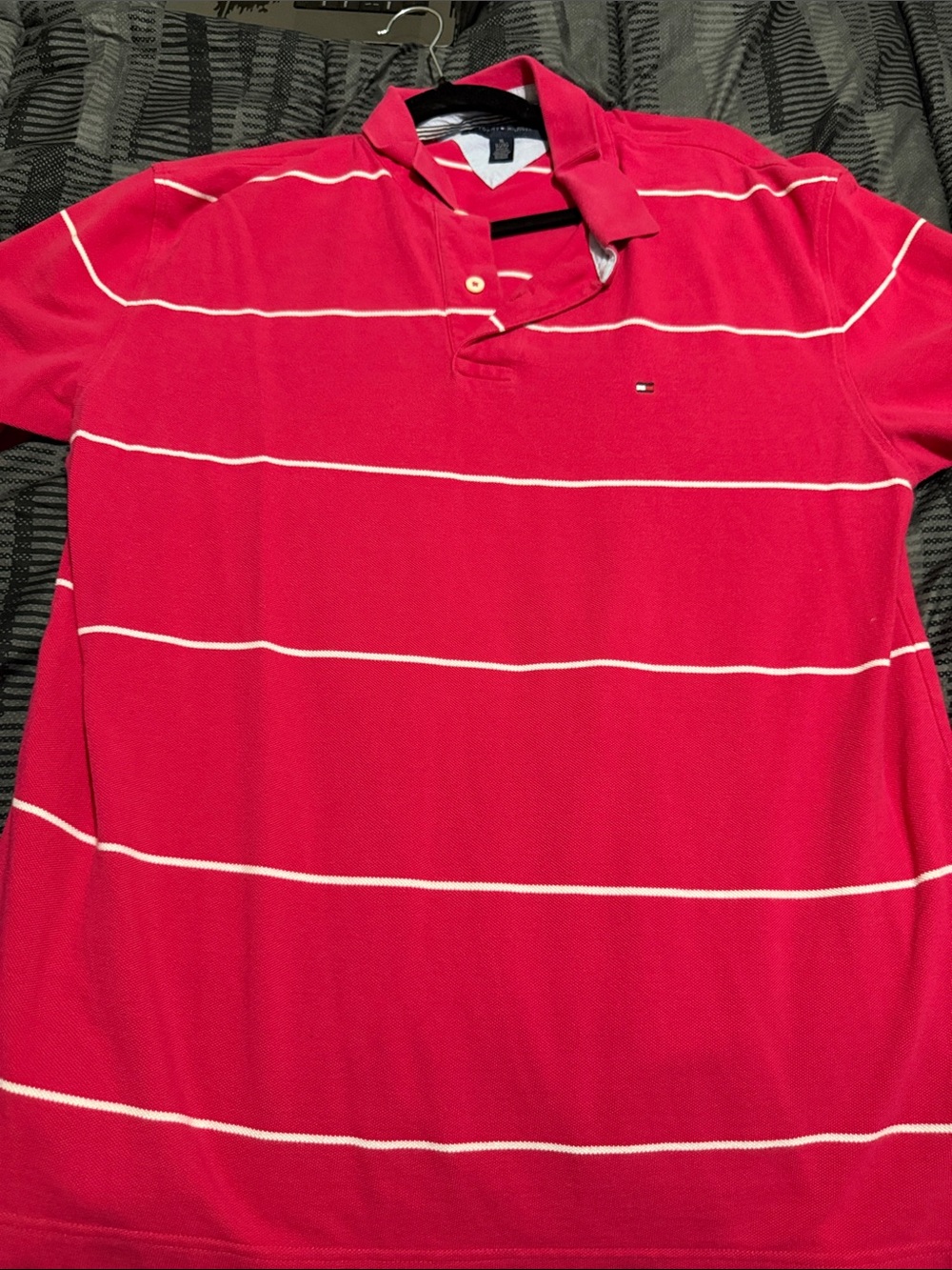 Tommy Hilfiger Hot Pink Polo with Thin White Stripes